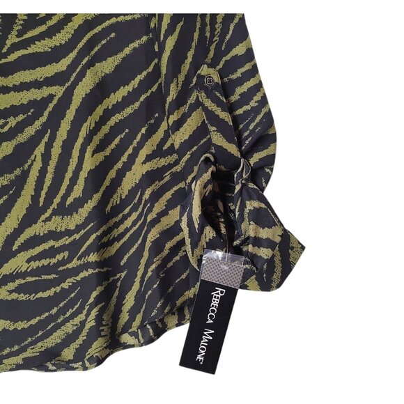 Rebecca Malone Green Black Zebra Print Top Long Sleeves Size Medium NWT $44 - Picture 5 of 9